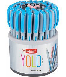 Flair Yolo Blue Ball Pen | 0.6 mm Tip Size | Light Weight Ball Pen with Comfortable Grip | Fine &amp; Smooth Writing | Ideal for School, Collage &amp; Office | Multicolor, Tumbler Pack of 50