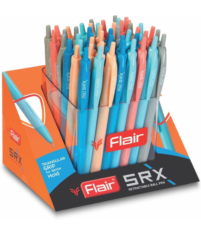     			FLAIR SRX Retractable Ball Pen | Tip Size 0.7 mm | Smudge Free | Comfortable Grip | Smooth Writing & Long Lasting Pen | Ball Pen Set For Students | Blue Ink, Stand Pack of 50