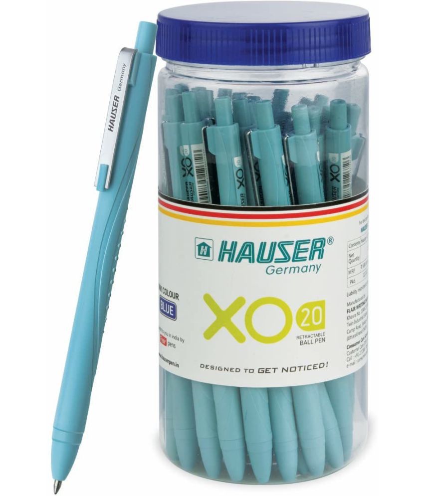    			Hauser XO 20 Retractable Ball Pen | Tip Size 0.7 mm | Comfortable Grip With Smudge Free Writing | Sturdy Refillable Ball Pen | Blue Ink, Jar Set of 25 Ball Pens