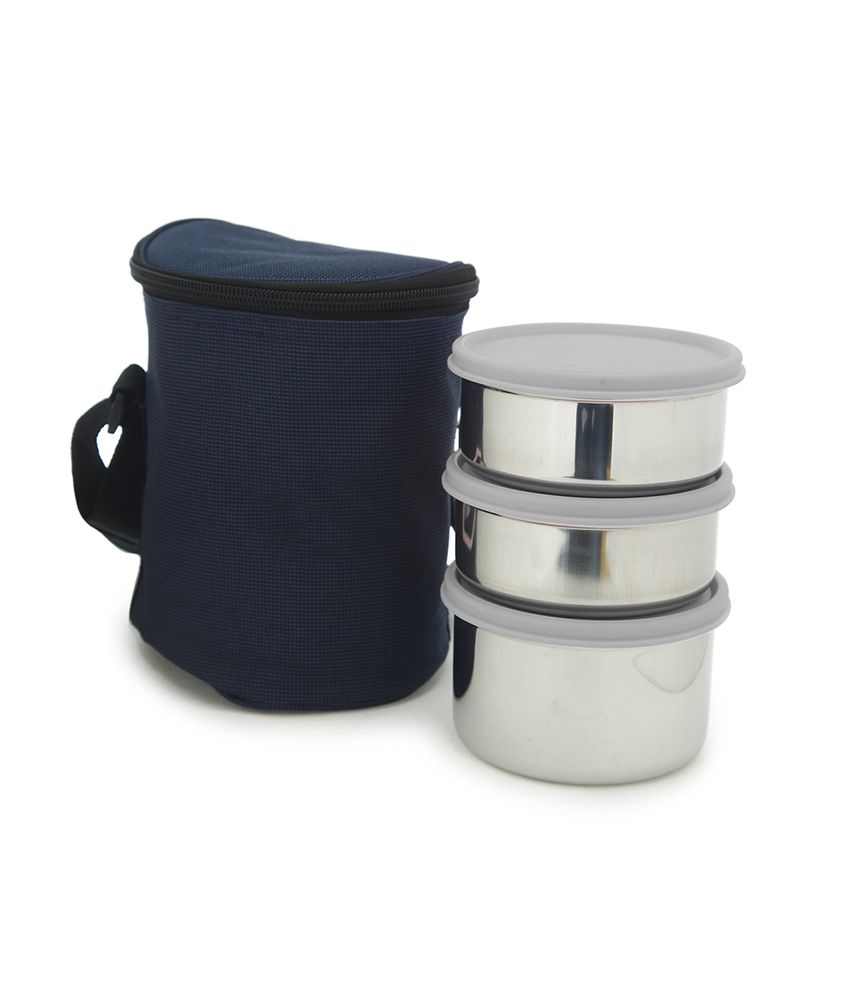     			HOMETALES Stainless Steel Lunch/Tiffin Box,350mlx2,500ml,Assorted Color (3U), With Soft Pouch