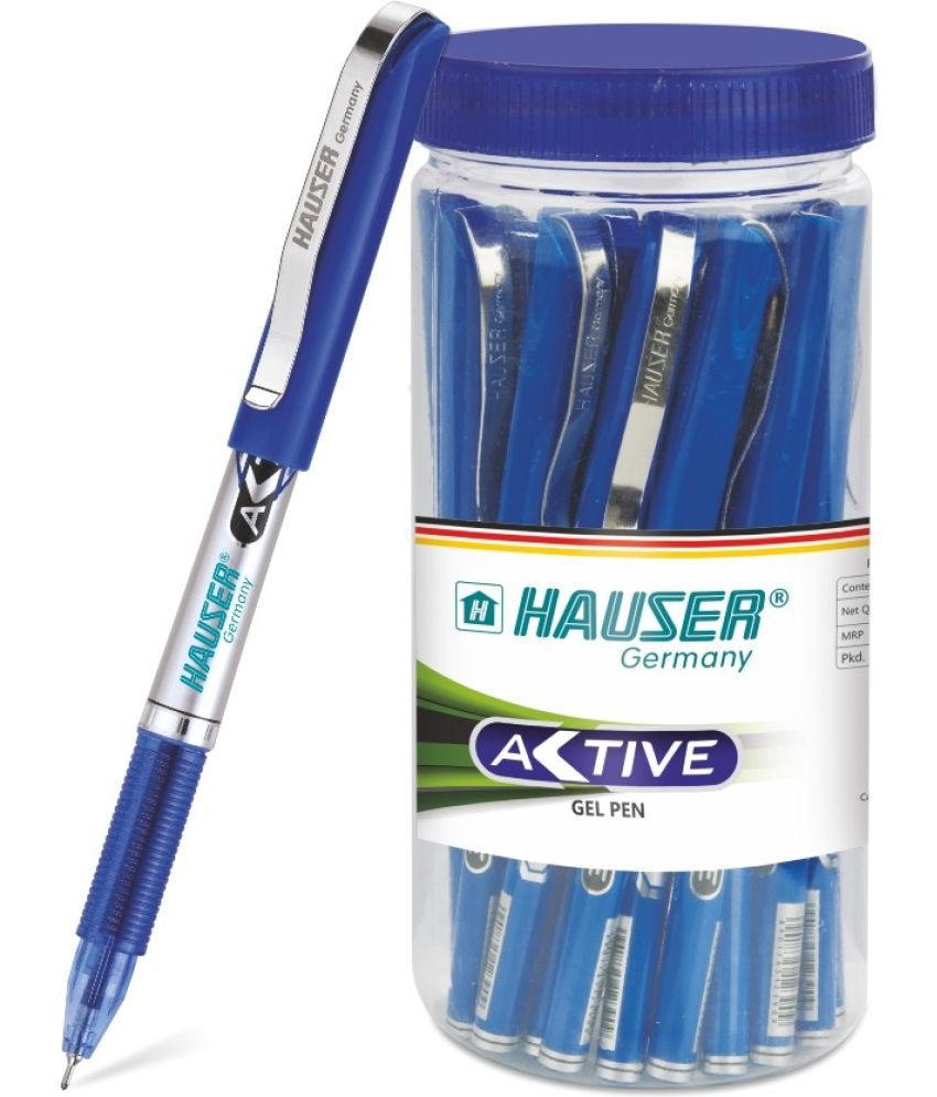     			Hauser Active 0.5mm Gel Pen Jar Pack | Light Weight Refillable Gel Pen | Comfortable Grip With Smooth Ink Flow | Waterproof Ink For Smudge Free Writing | Blue Ink, Set Of 25 Gel Pen