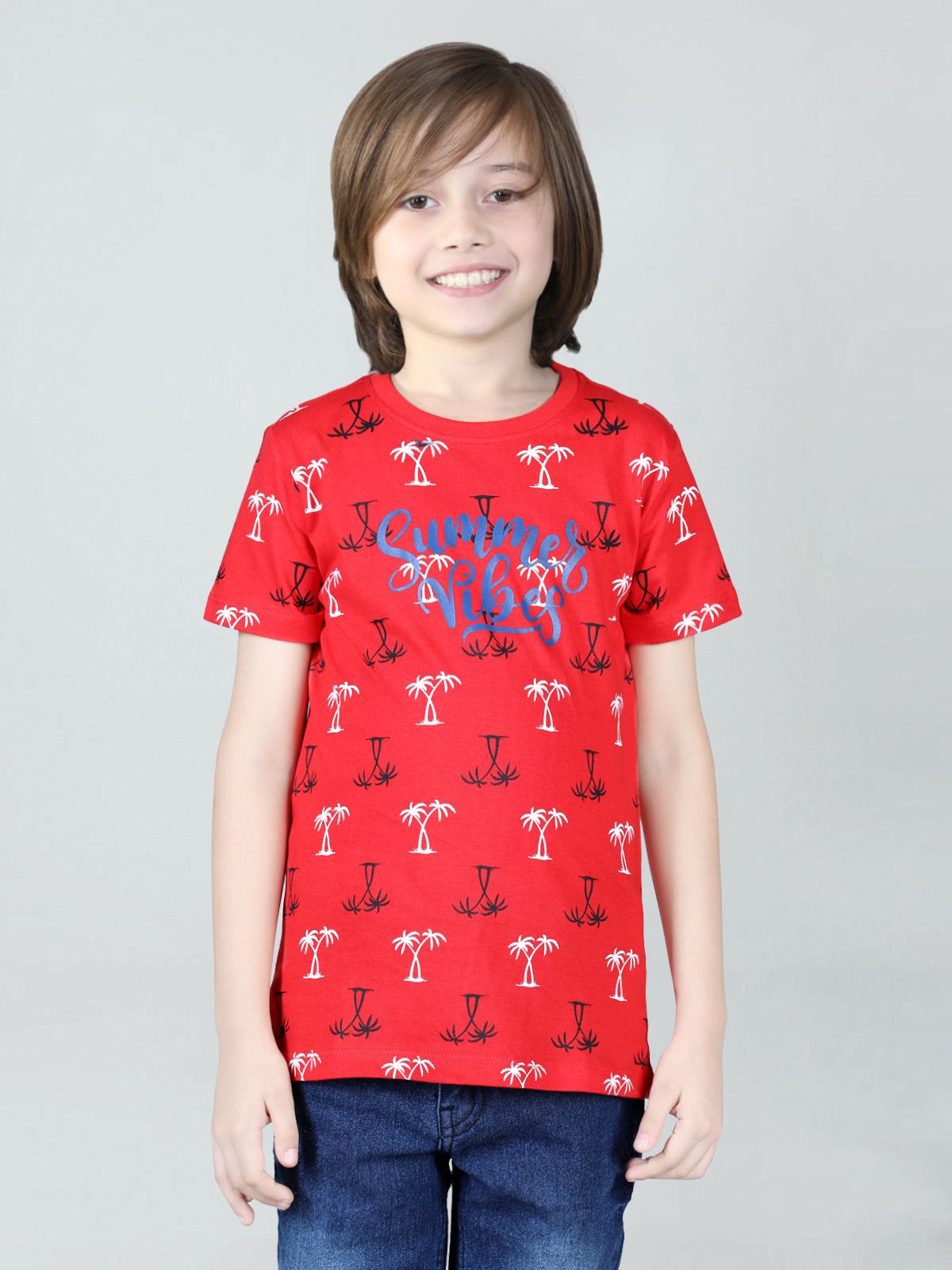UrbanMark Junior Boys 100% Cotton Printed Half Sleeves T Shirt - Red