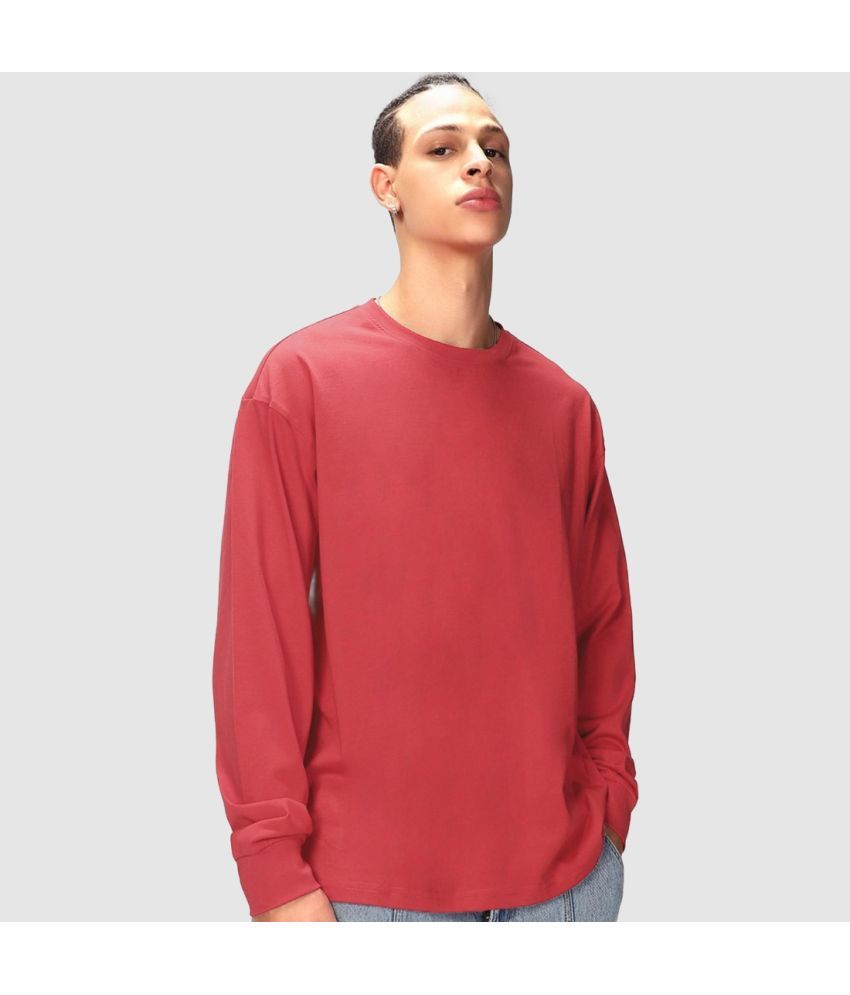     			Bewakoof - Red Cotton Oversized Fit Men's T-Shirt ( Pack of 1 )