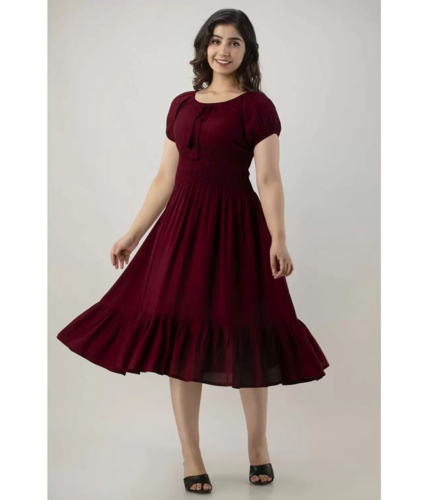     			Frionkandy - Maroon Rayon Women's Fit & Flare Dress ( Pack of 1 )