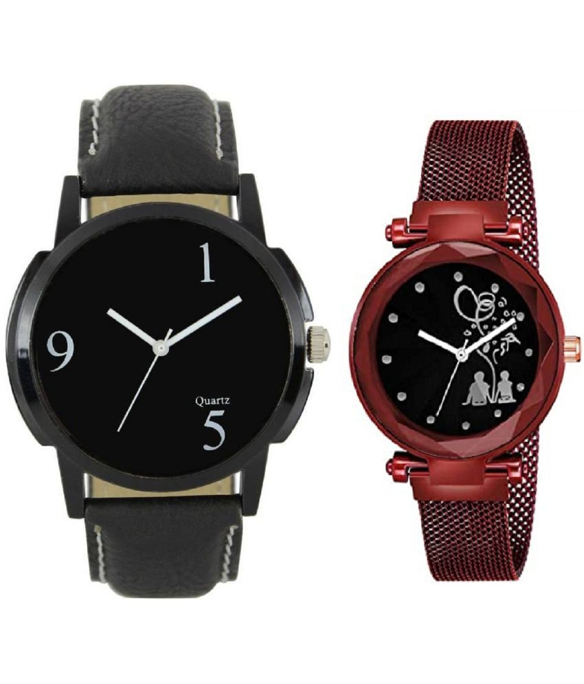     			newmen - Black Leather Analog Couple's Watch