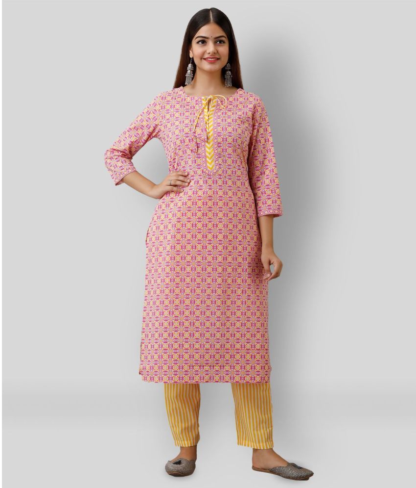     			Frionkandy - Pink Straight Cotton Women's Stitched Salwar Suit ( Pack of 1 )