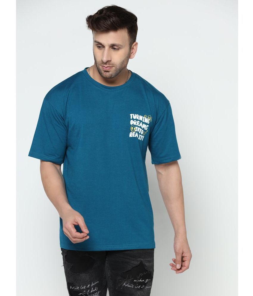 Gritstones - Teal Blue Cotton Blend Oversized Fit Men's T-Shirt ( Pack of 1 )