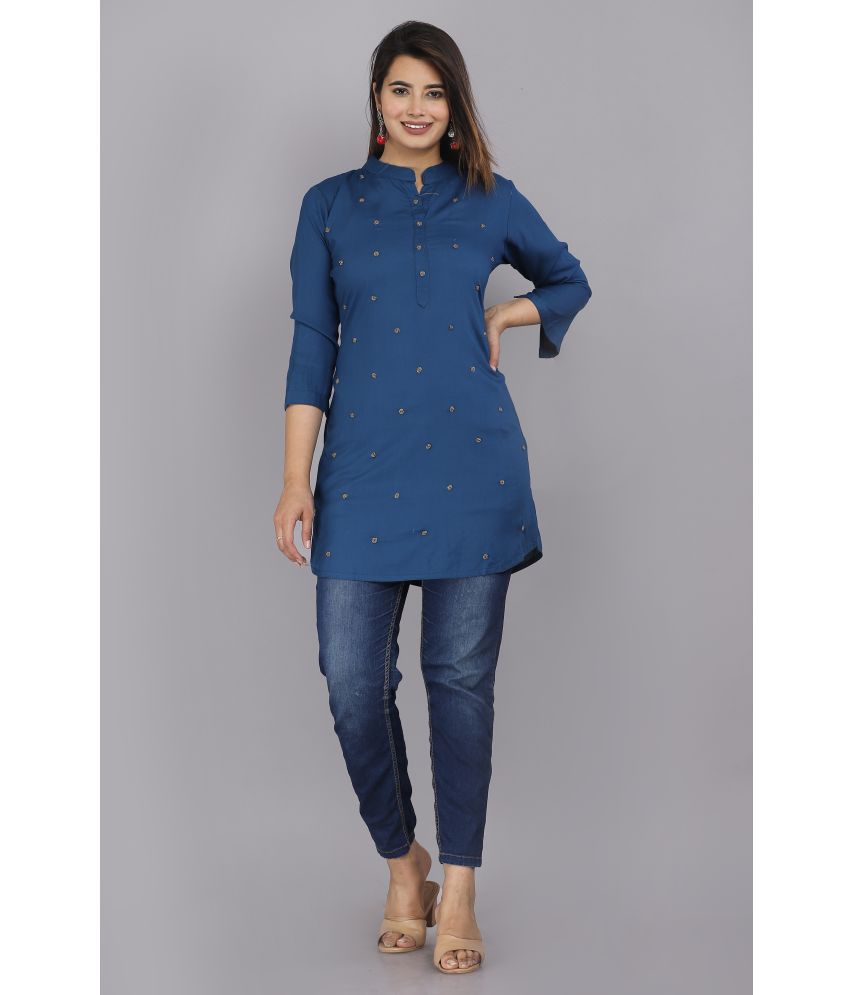     			HIGHLIGHT FASHION EXPORT - Blue Rayon Women's Tunic ( Pack of 1 )