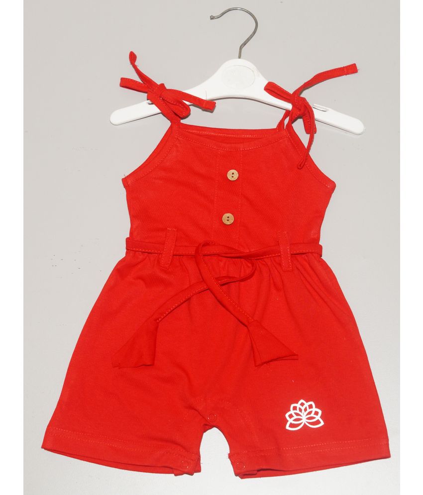     			THE MAPLES FASHION - Red Cotton Blend Baby Girl Jumpsuit ( Pack of 1 )