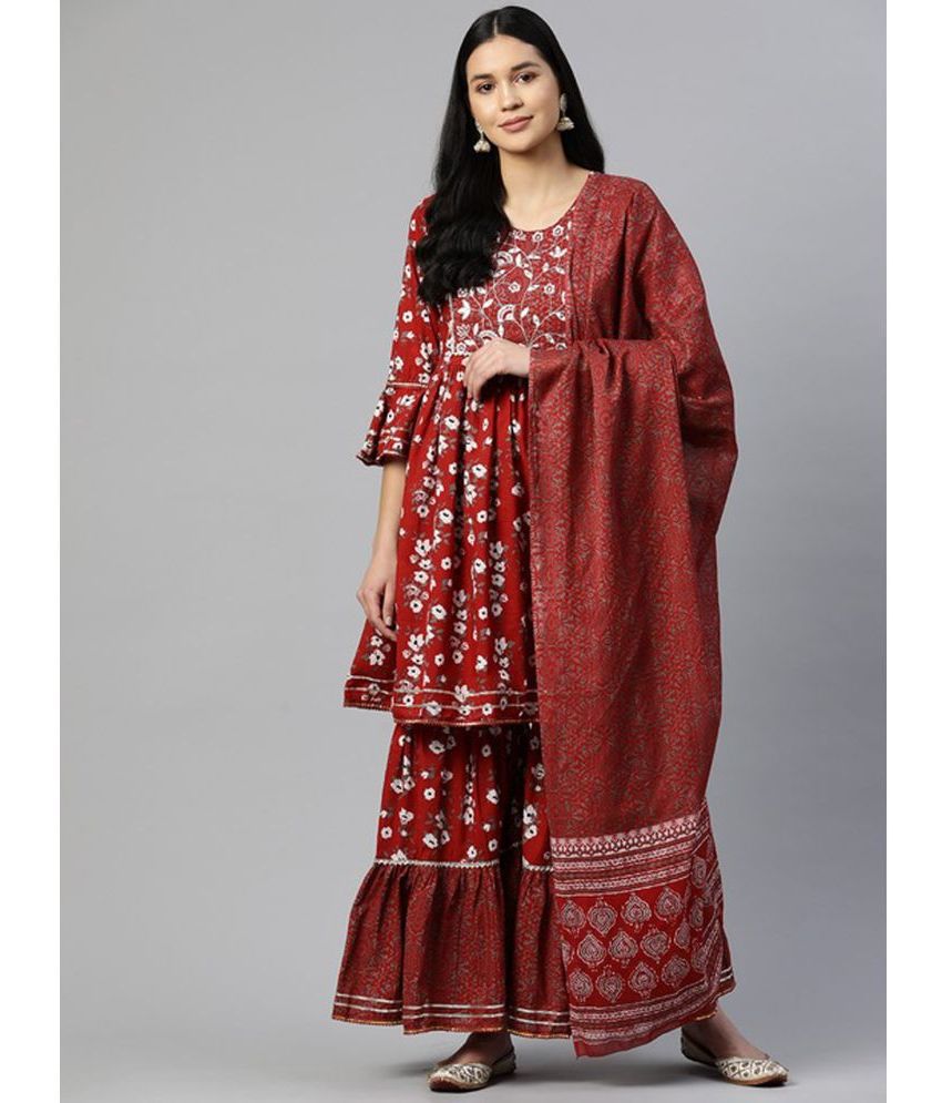     			Vbuyz - Red Anarkali Cotton Women's Stitched Salwar Suit ( Pack of 1 )