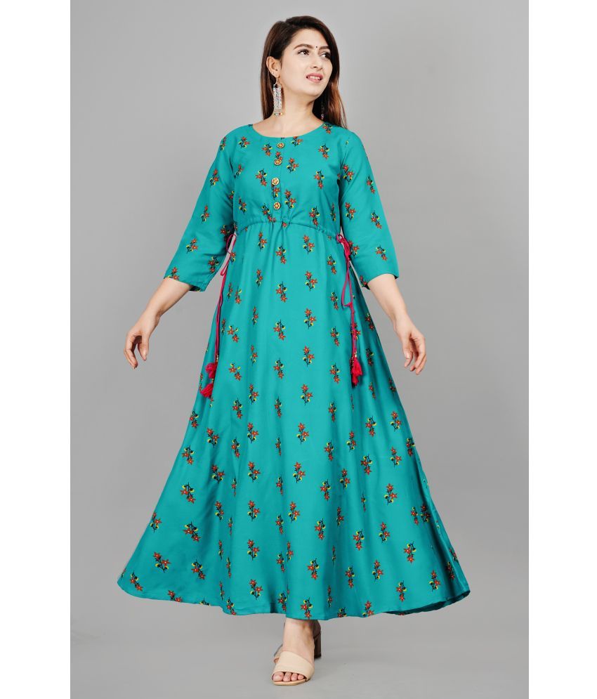     			AURLISA - Turquoise Rayon Women's Anarkali Kurti ( Pack of 1 )