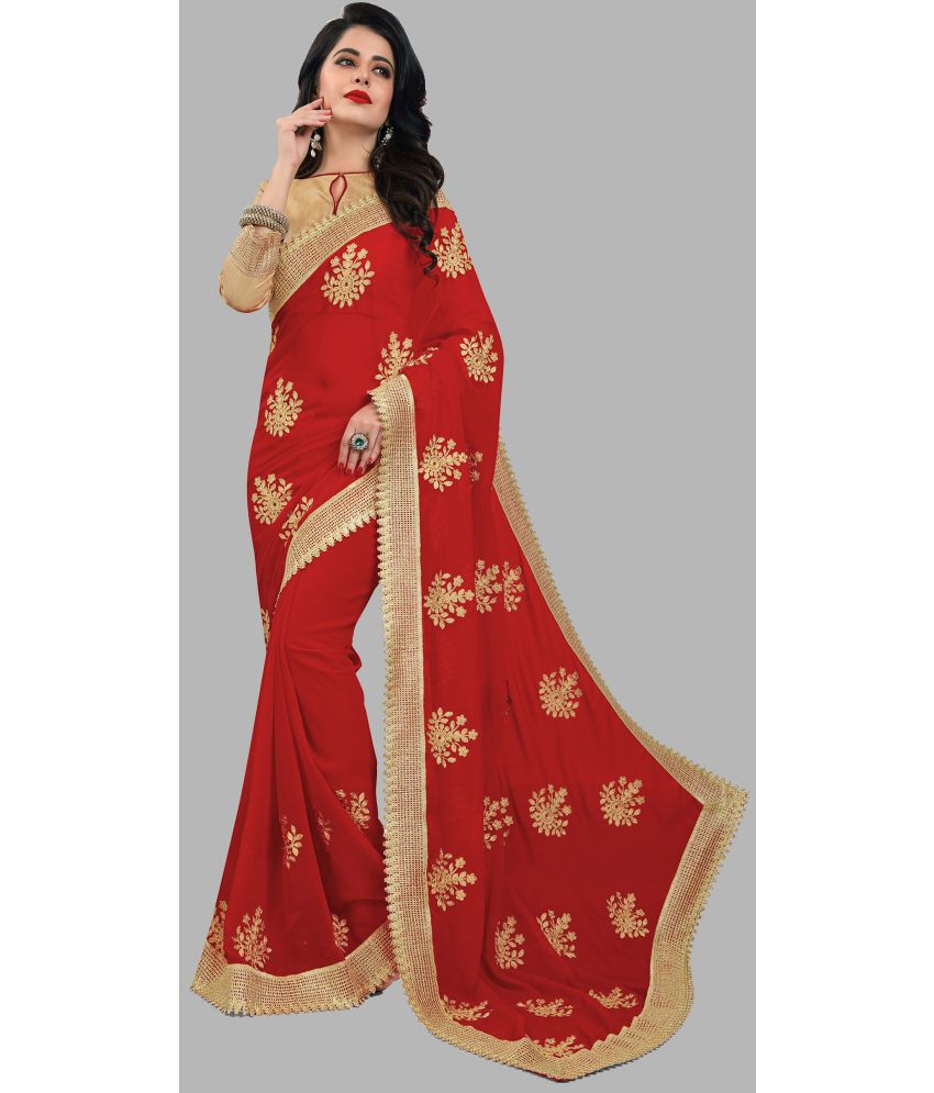     			Om Shantam Sarees - Red Silk Blend Saree With Blouse Piece ( Pack of 1 )