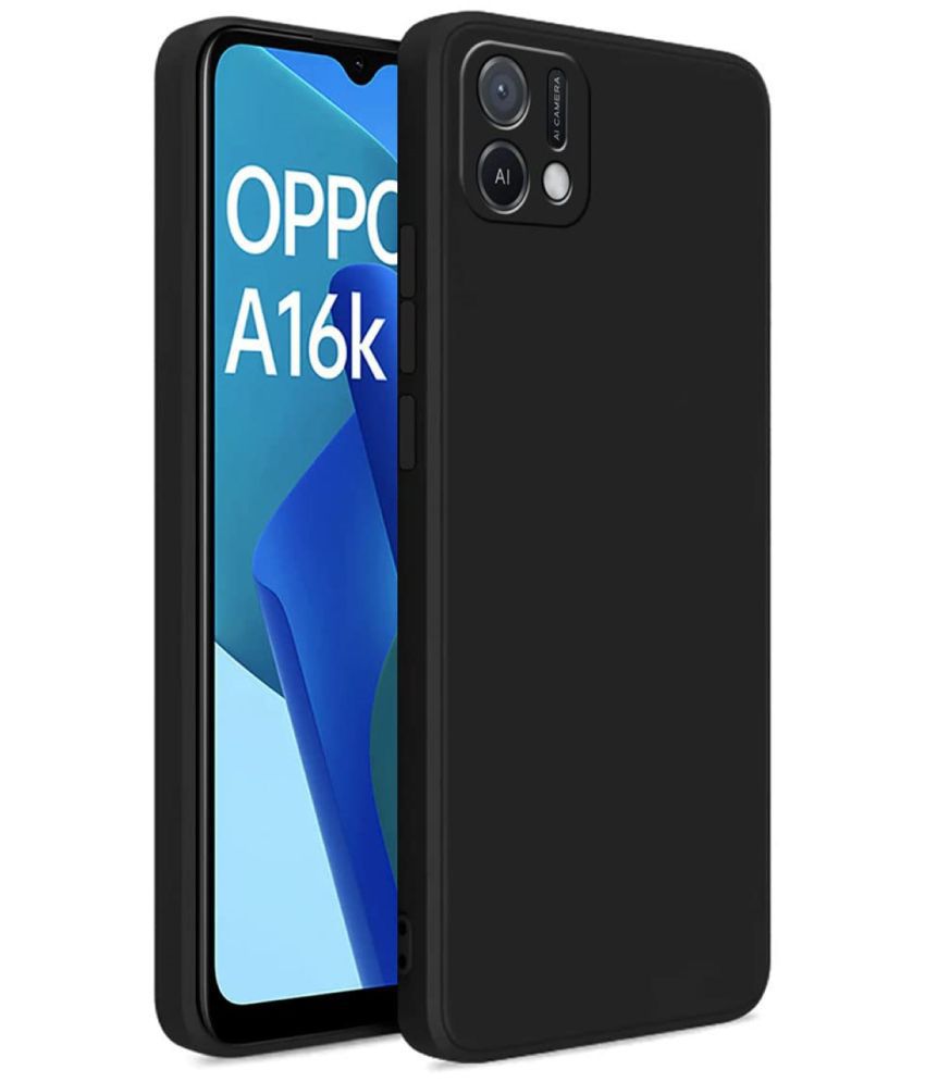     			Oppo - Black Silicon Plain Cases Compatible For OPPO A16K ( Pack of 1 )
