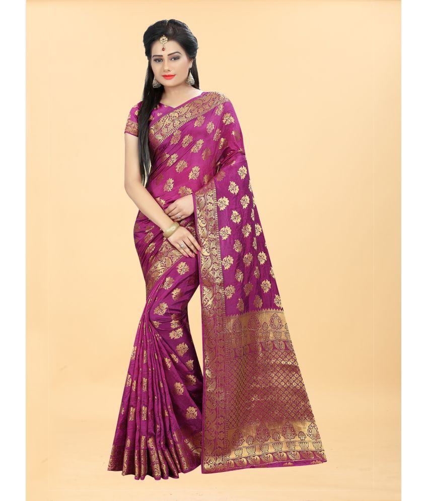     			Gazal Fashions - Pink Banarasi Silk Saree With Blouse Piece ( Pack of 1 )