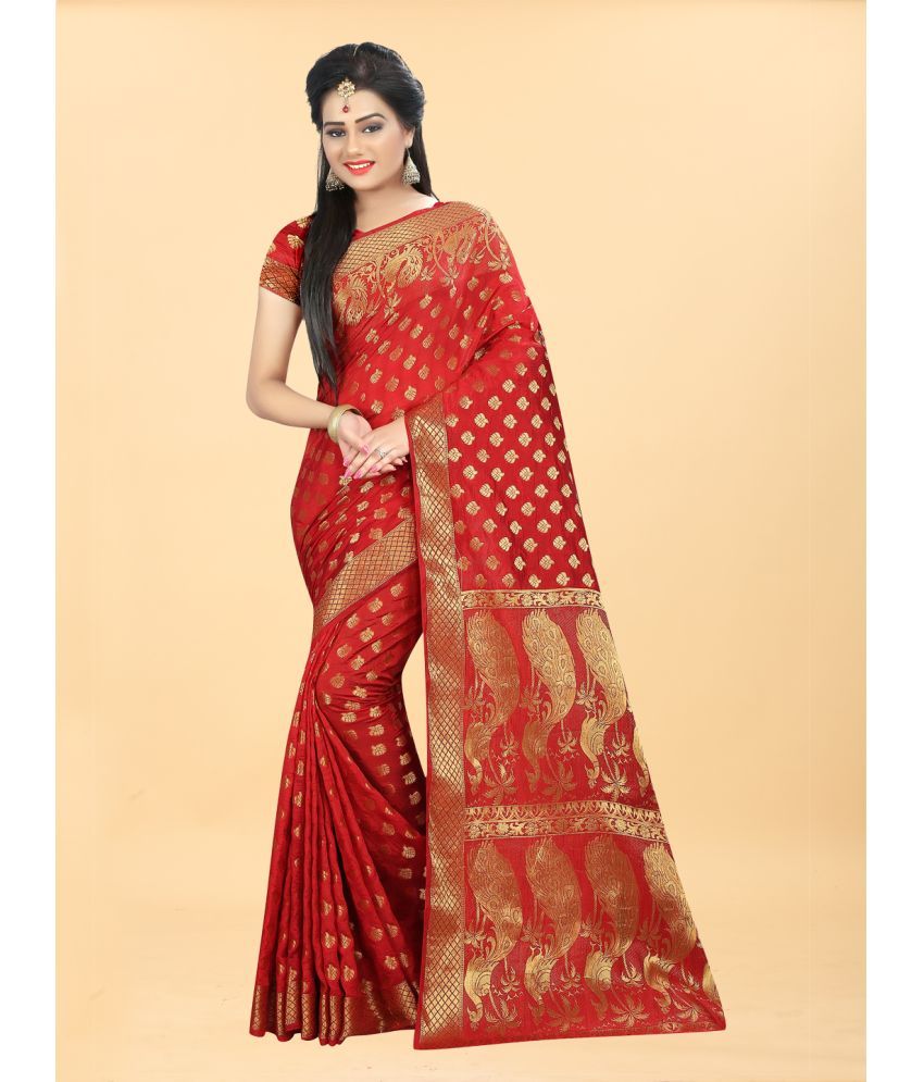     			Gazal Fashions - Red Banarasi Silk Saree With Blouse Piece ( Pack of 1 )