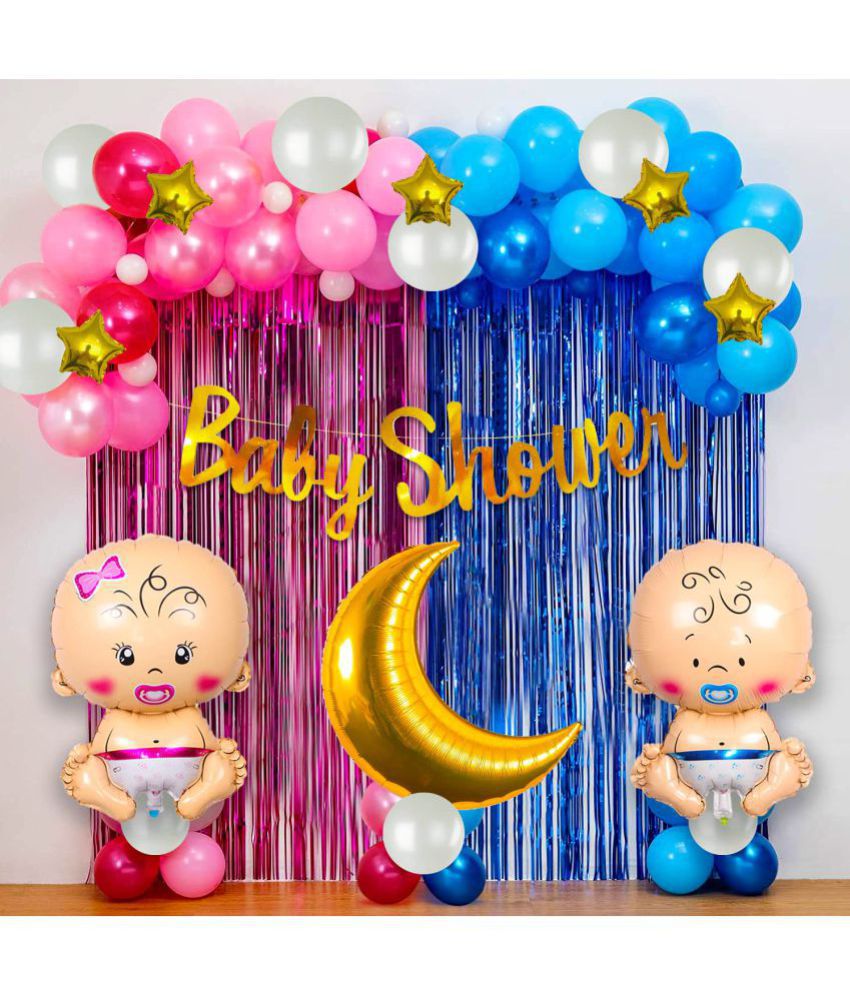     			Party Propz Baby Shower Letter Foil Banner, Latex, Star Foil Balloon with Moon Foil Balloon Baby Shower Decorations Item Combo Set For Maternity Photoshoot Material Items Supplies - 61Pcs