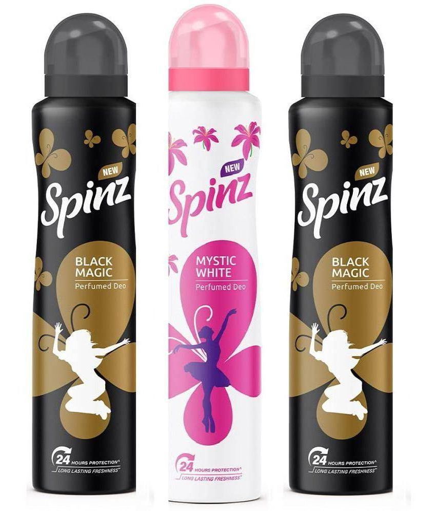     			Spinz - 2 BLACK MAGIC 1 MYSTIC WHITE Deodorant Roll-ons for Men,Women 450 ml ( Pack of 3 )