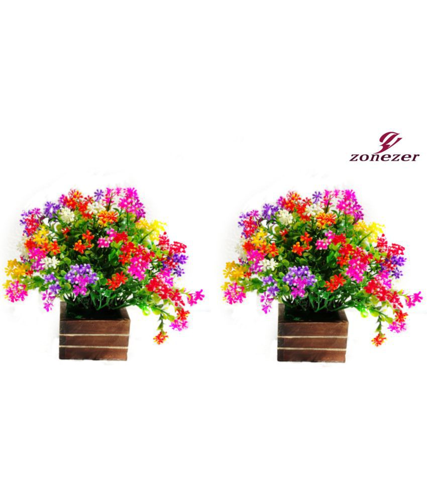     			zonezer - Multicolor Daisy Artificial Flowers With Pot ( Pack of 2 )