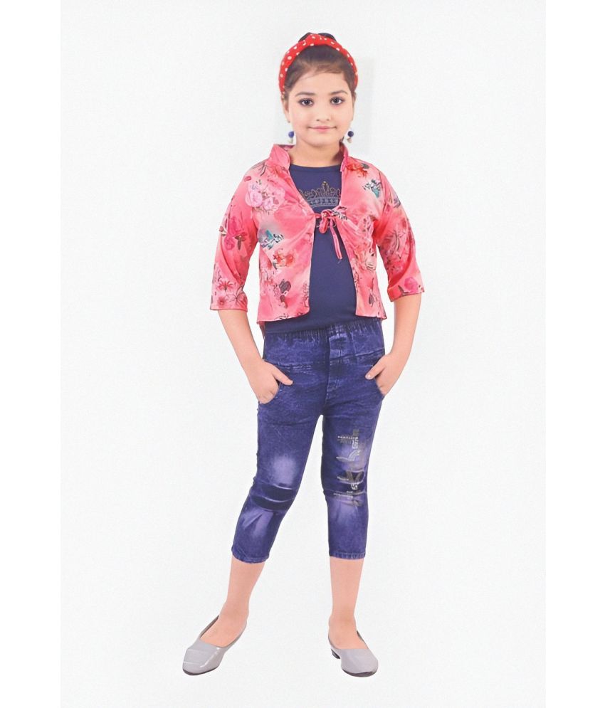     			4 YOU - Pink Denim Girls Top With Jeans ( Pack of 1 )
