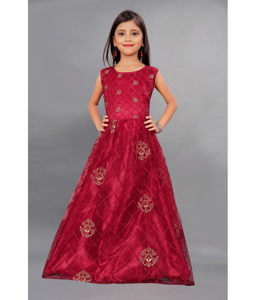     			Apnisha - Maroon Net Girls Gown ( Pack of 1 )