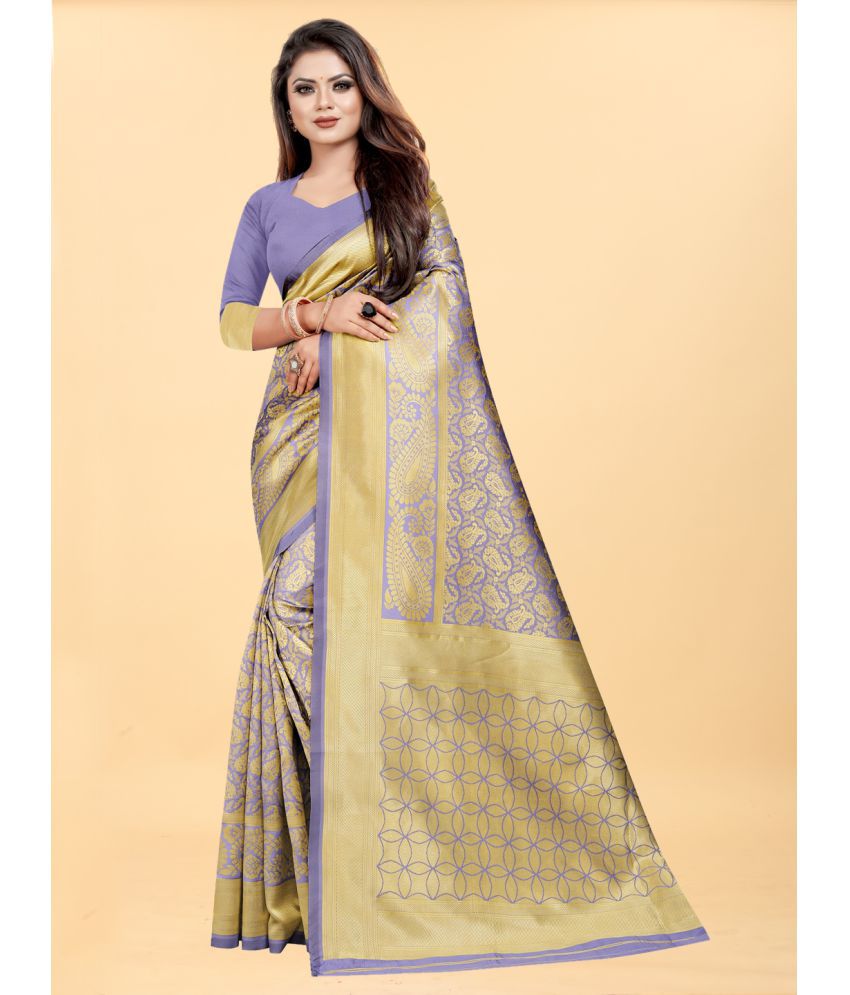     			Gazal Fashions - Lavender Banarasi Silk Saree With Blouse Piece ( Pack of 1 )