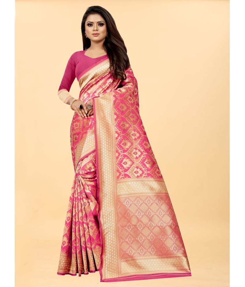     			Gazal Fashions - Pink Banarasi Silk Saree With Blouse Piece ( Pack of 1 )