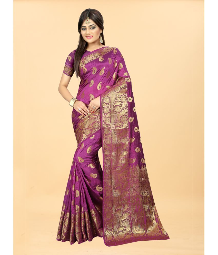     			Gazal Fashions - Purple Banarasi Silk Saree With Blouse Piece ( Pack of 1 )