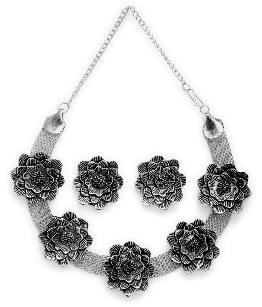     			PUJVI - Silver Oxidised Silver Necklace Set ( Pack of 1 )