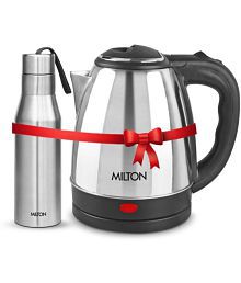 Milton Combo Set Go Electro Stainless Steel Kettle, 1.2 Litres, Silver and Super 750 Stainless Steel Water Bottle, 650 ml, Silver | Office | Home | Kitchen | Travel Water Bottle