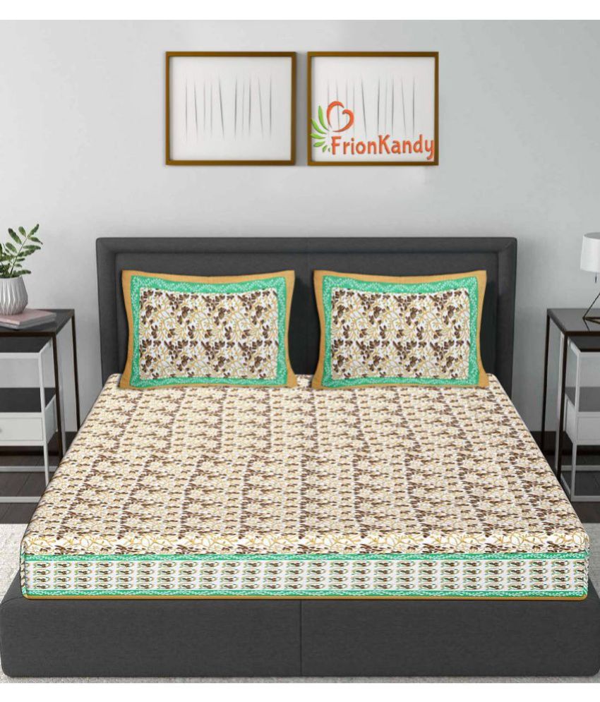     			FrionKandy Living - Brown Cotton Double Bedsheet with 2 Pillow Covers