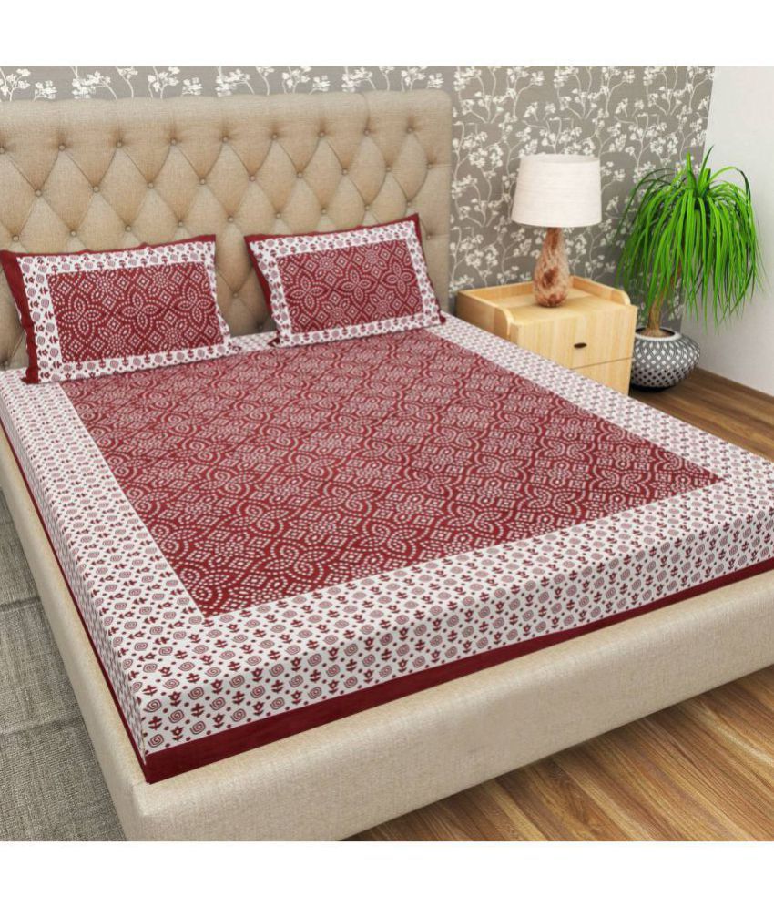     			FrionKandy Living - Maroon Cotton Double Bedsheet with 2 Pillow Covers