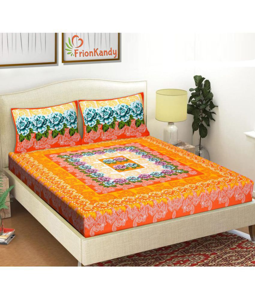     			FrionKandy Living - Orange Cotton Double Bedsheet with 2 Pillow Covers