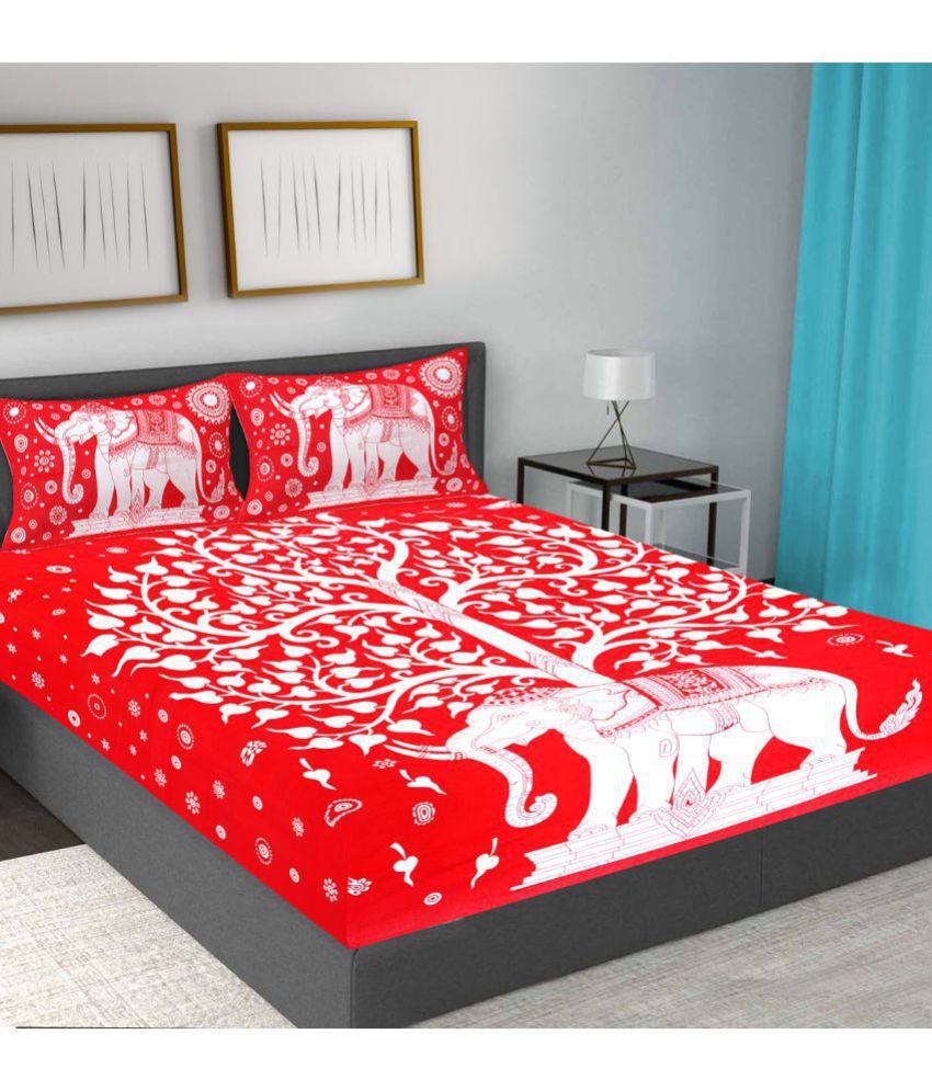     			FrionKandy Living - Red Cotton Double Bedsheet with 2 Pillow Covers
