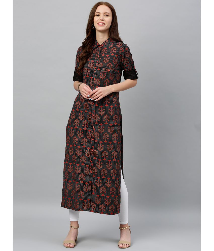     			KIPEK - Black Cotton Women's Straight Kurti ( Pack of 1 )