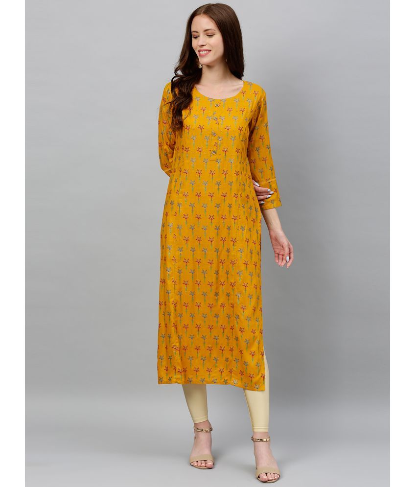     			KIPEK - Mustard Rayon Women's Straight Kurti ( Pack of 1 )