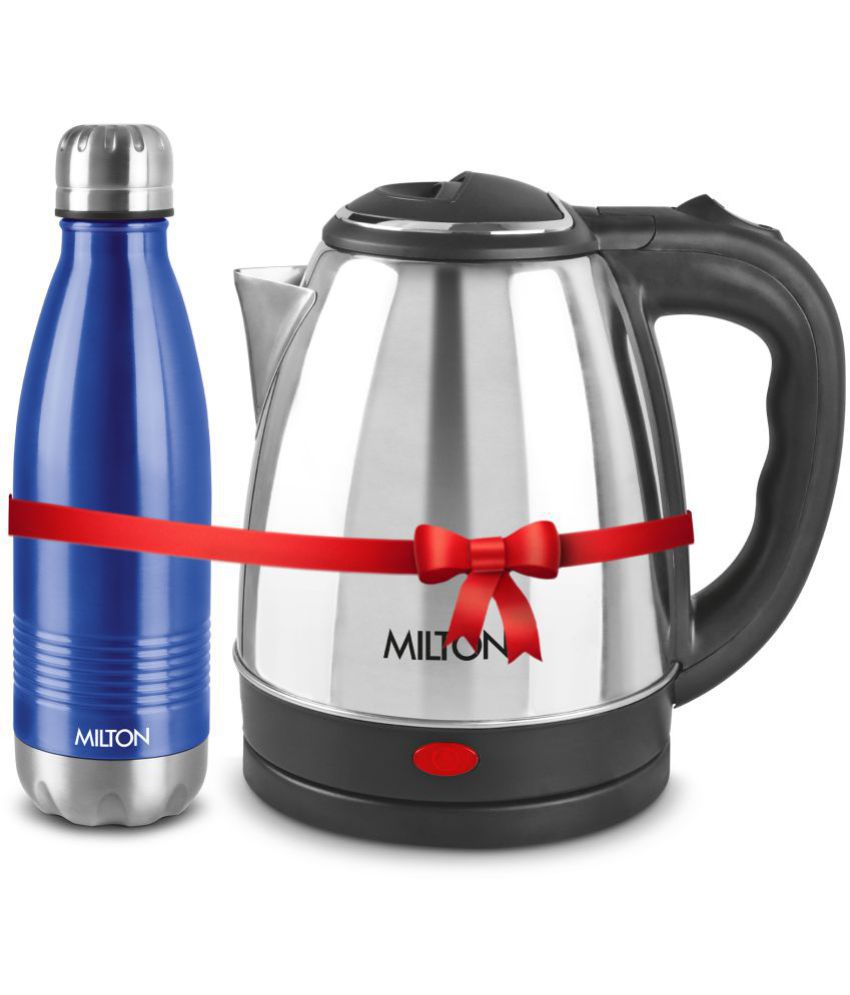    			Milton Combo Set Go Electro Stainless Steel Kettle, 1.5 Litres, Silver and Duo Dlx 1000 Thermosteel Hot and Cold Bottle, 1000 ml, Blue | Office | Home | Kitchen | Travel Water Bottle