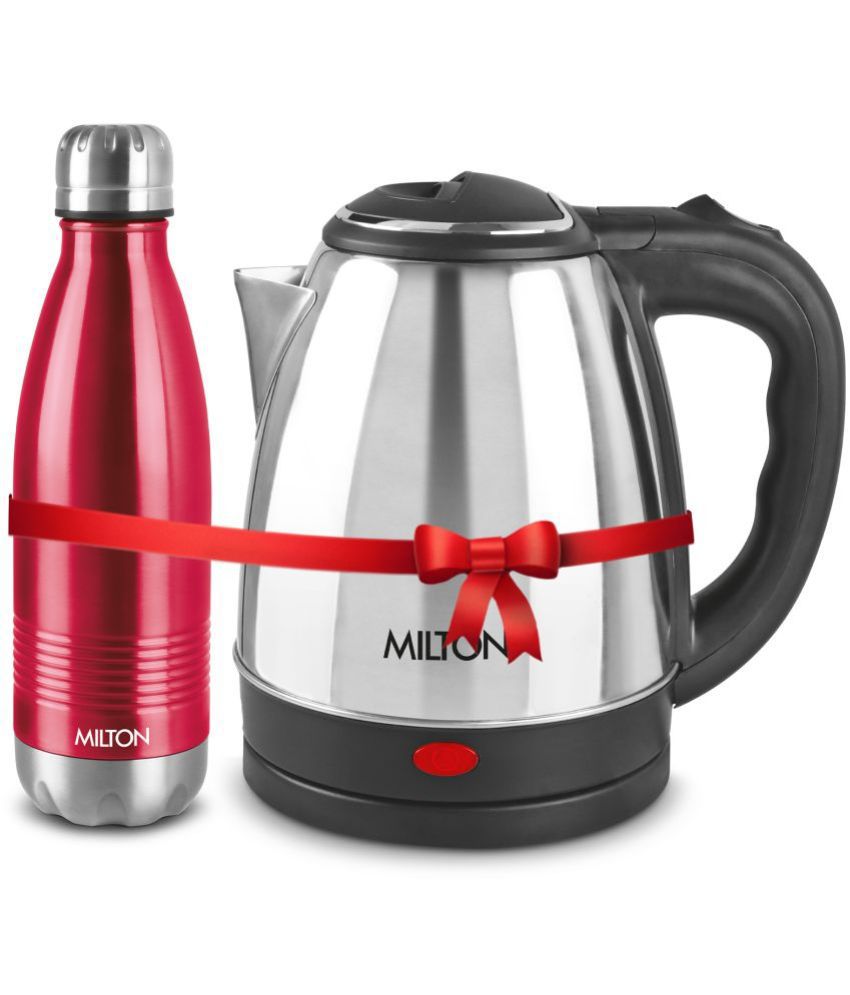     			Milton Combo Set Go Electro Stainless Steel Kettle, 1.5 Litres, Silver and Duo Dlx 1000 Thermosteel Hot and Cold Bottle, 1000 ml, Maroon | Office | Home | Kitchen | Travel Water Bottle