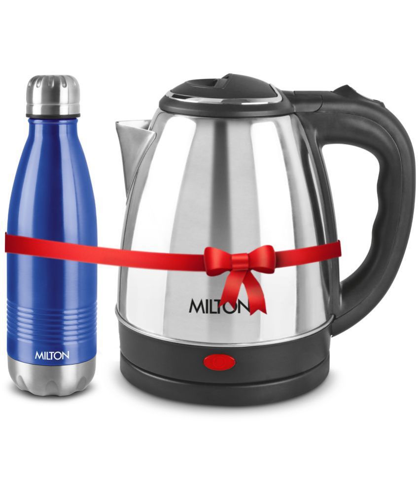     			Milton Combo Set Go Electro Stainless Steel Kettle, 1.5 Litres, Silver and Duo Dlx 500 Thermosteel Hot and Cold Bottle, 500 ml, Blue | Office | Home | Kitchen | Travel Water Bottle