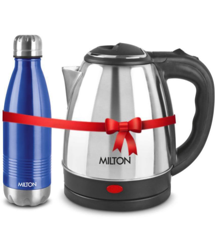     			Milton Combo Set Go Electro Stainless Steel Kettle, 2 Litres, Silver and Duo Dlx 750 Thermosteel Hot and Cold Bottle, 700 ml, Blue | Office | Home | Kitchen | Travel Water Bottle