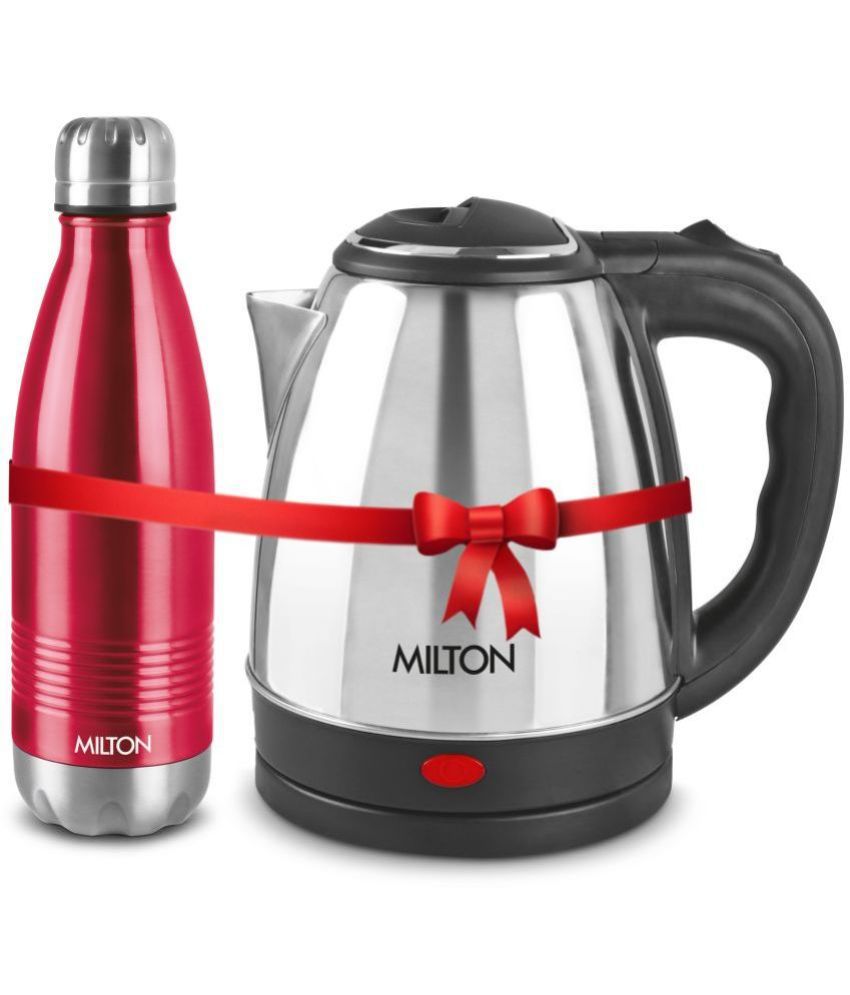     			Milton Combo Set Go Electro Stainless Steel Kettle, 2 Litres, Silver and Duo Dlx 1000 Thermosteel Hot and Cold Bottle, 1000 ml, Maroon | Office | Home | Kitchen | Travel Water Bottle