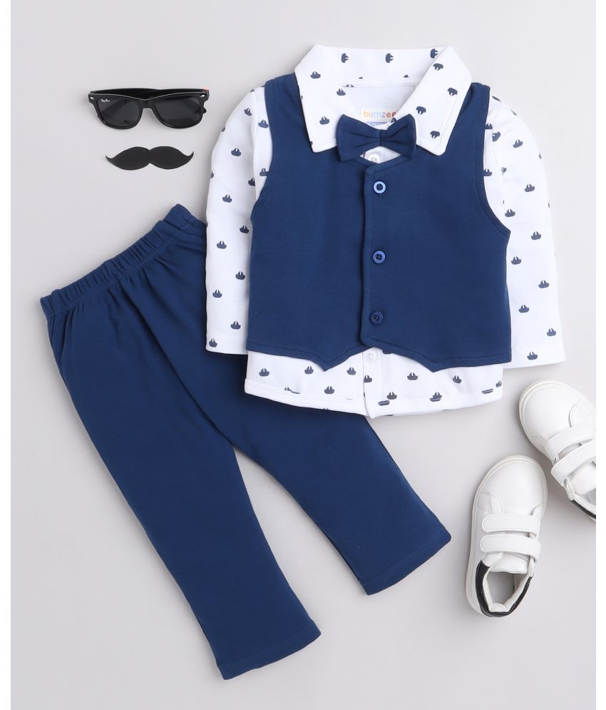     			BUMZEE - Navy Cotton Baby Boy Shirt & Trouser ( Pack of 1 )