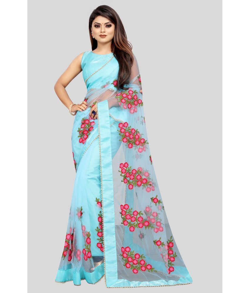     			Gazal Fashions - SkyBlue Net Saree With Blouse Piece ( Pack of 1 )