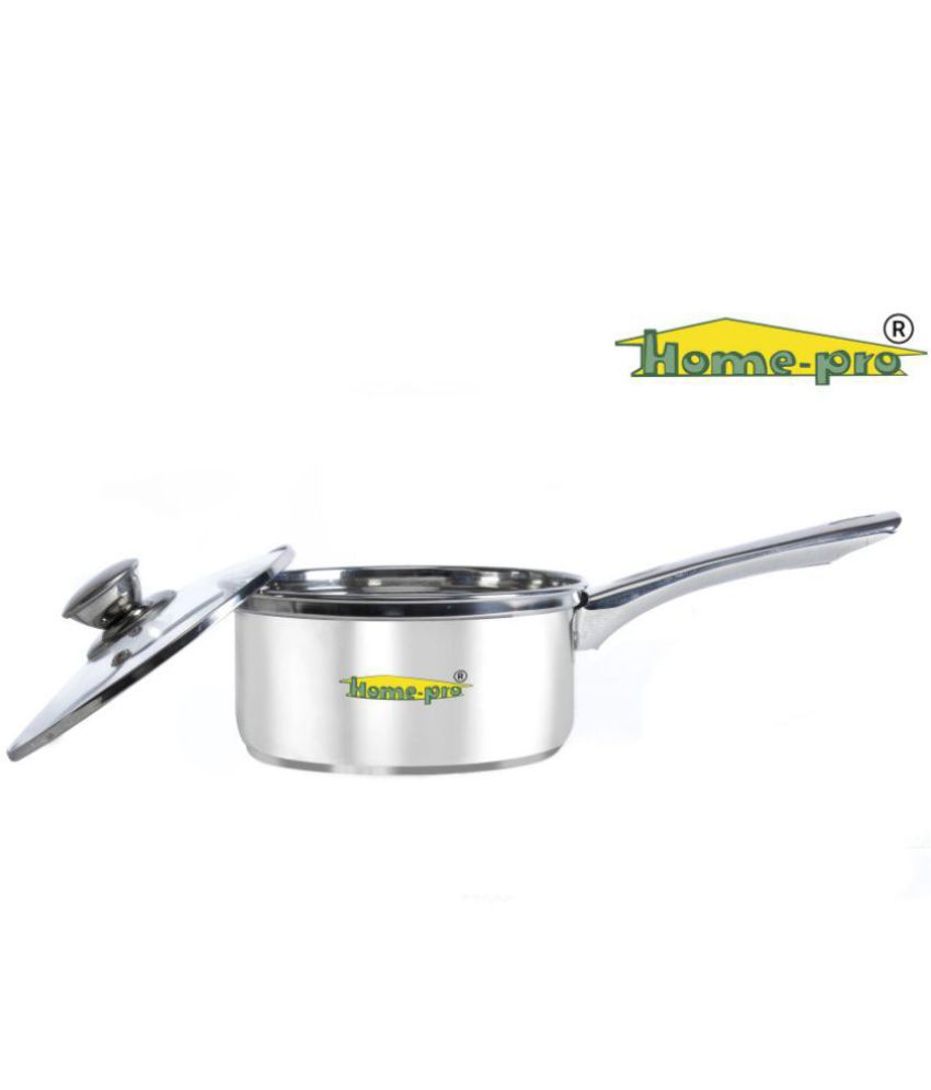     			HomePro - Premium High grade Stainless Steel Sauce-pan with steel handle & glass lid, 18cm, 1.8l | Flat base | Gas stove and induction compatible | Dishwasher safe | food-safe | Silver