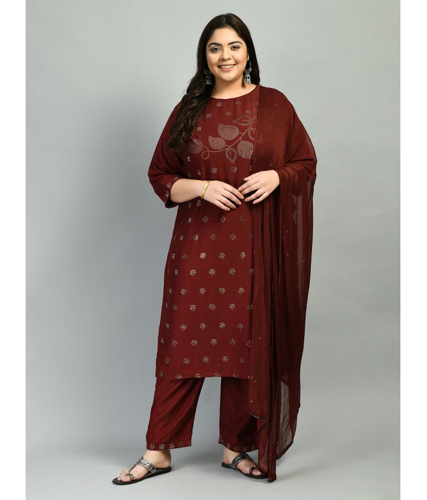     			PrettyPlus by Desinoor - Maroon Straight Silk Blend Women's Stitched Salwar Suit ( Pack of 1 )