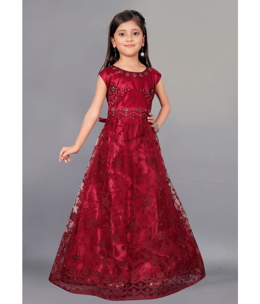     			Apnisha - Maroon Net Girls Gown ( Pack of 1 )