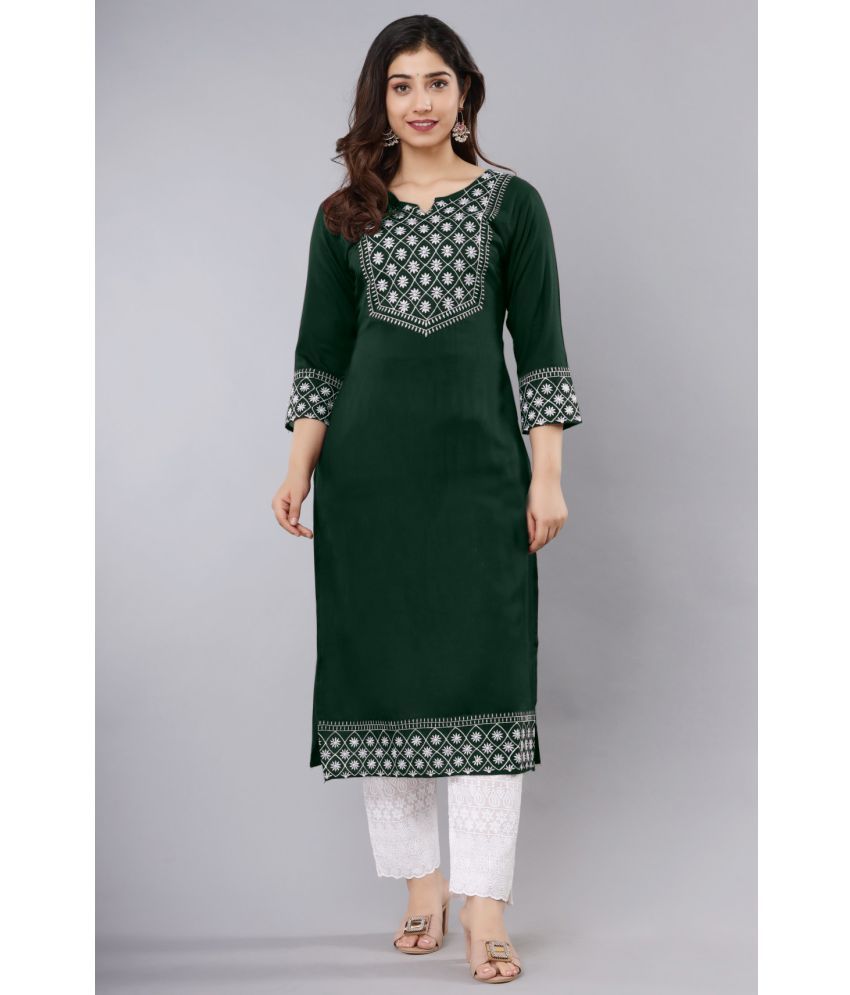     			Femvy - Green Rayon Women's Straight Kurti ( Pack of 1 )