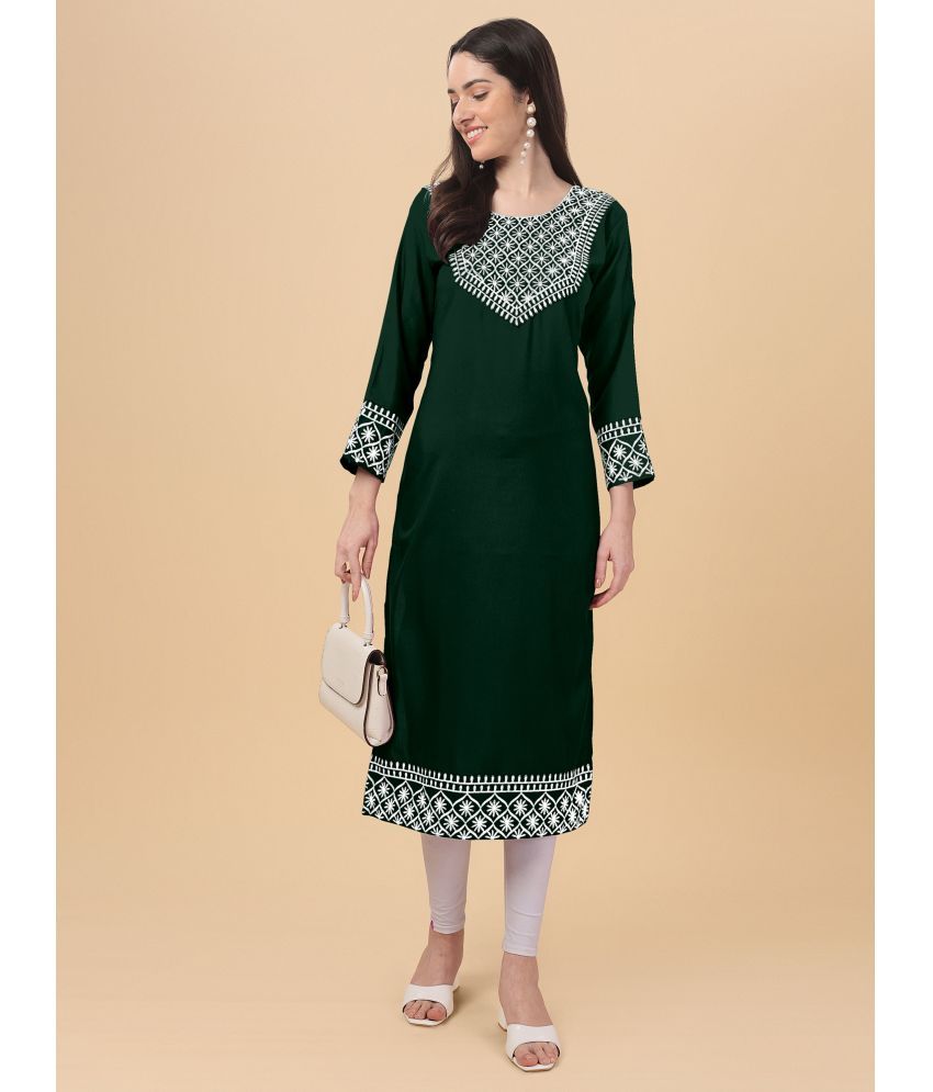     			Femvy - Green Rayon Women's Straight Kurti ( Pack of 1 )