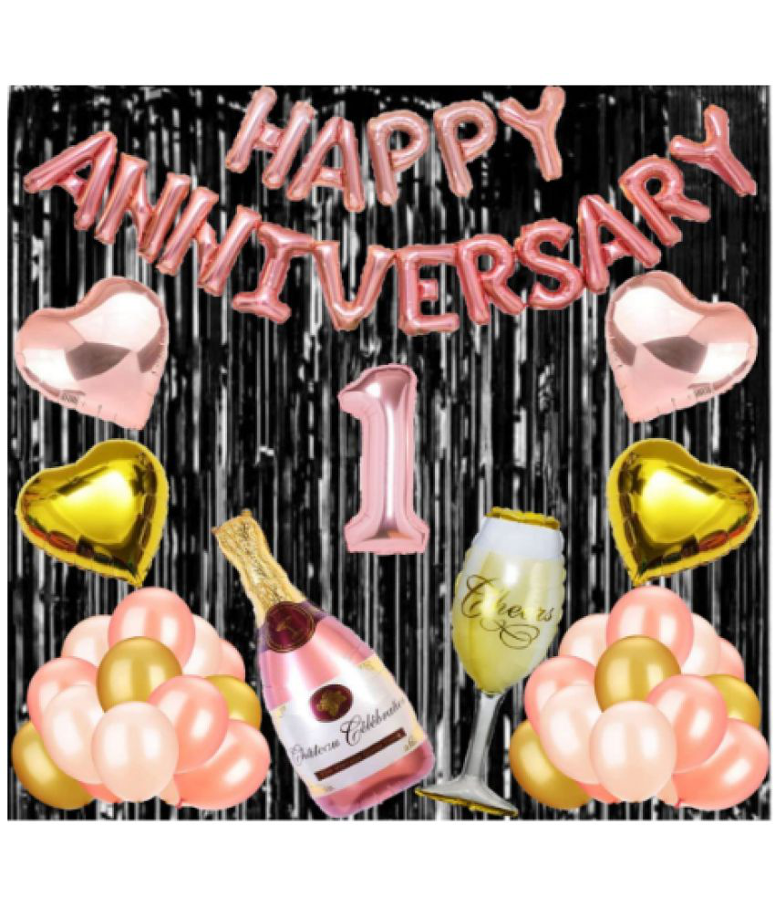     			Jolly Party  1 Rose Gold Foil Balloons with Happy Anniversary Decoration Items ( Pack of 55)