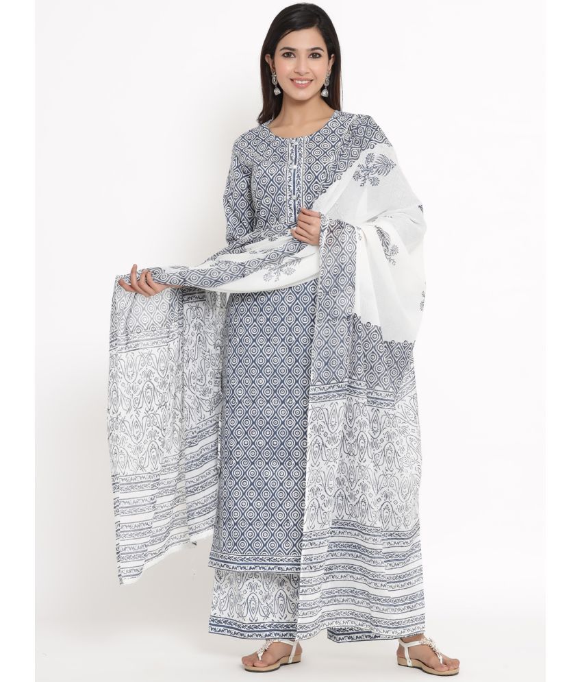     			KIPEK - Blue Straight Cotton Women's Stitched Salwar Suit ( Pack of 1 )
