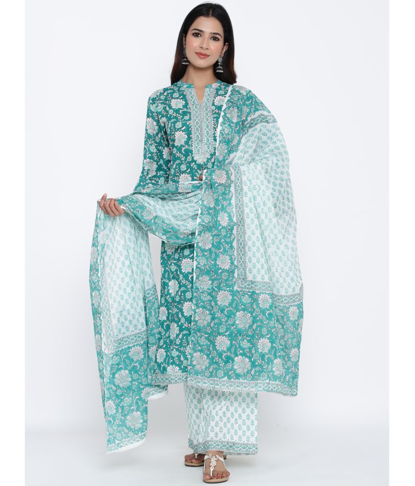     			KIPEK - Green Anarkali Cotton Women's Stitched Salwar Suit ( Pack of 1 )